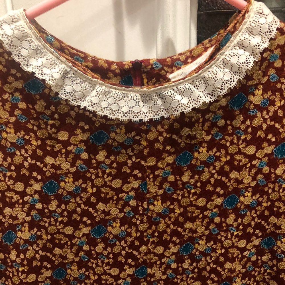 Vintage long sleeve dress in brown and turquoise